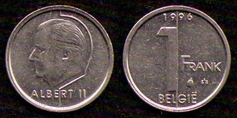 1 франк<br> 1996 год<br> Бельгия<br> ALBERT II 1996 1 FRANK BELGIË
