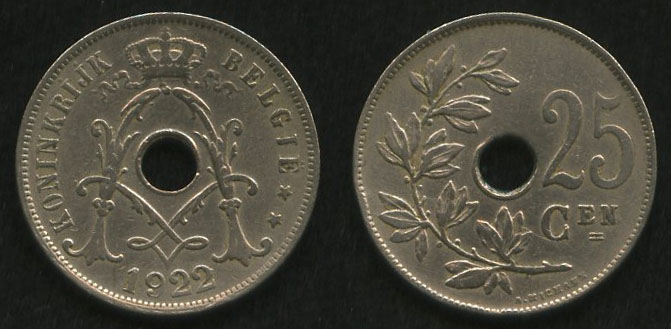 25 цен<br> 1922 год<br> Бельгия