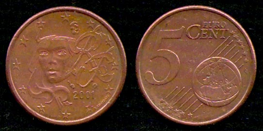5 евроцентов<br> 2001 год<br> Евросоюз