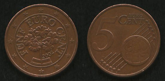 5 евроцентов<br> 2002 год<br> Евросоюз