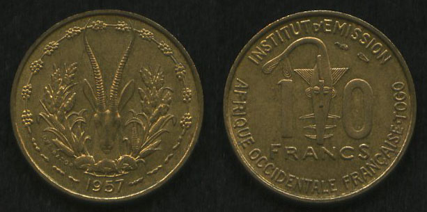 10 франков<br> 1957 год<br> Французская Западная Африка