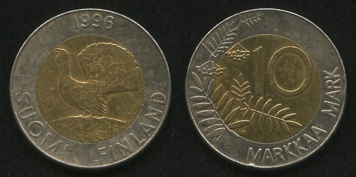 10 марок<br> 1996 год<br> Финляндия<br> SUOMI FINLAND 1996 10 MARKKAA MARK