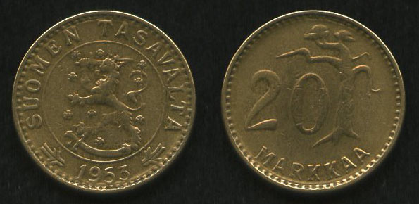 20 марок<br> 1953 год<br> Финляндия