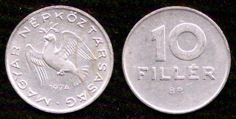 10 филлеров<br> 1974 год<br> Венгрия<br> MAGYAR NEPKOZTARSASAG 1974 10 FILLER BP.