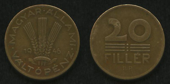 20 филлеров<br> 1946 год<br> Венгрия