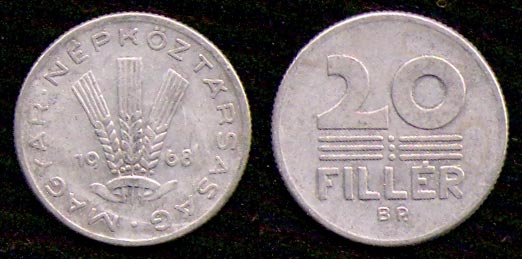 20 филлеров<br> 1968 год<br> Венгрия<br> MAGYAR NEPKOZTARSASAG 1959 20 FILLÉR BP.