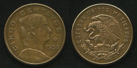 5 сентаво<br> 1959 год<br> Мексика