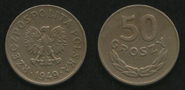 50 грошей<br> 1949 год<br> Польша<br> RZECZPOSPOLITA POLSKA 1949 50 GROSZY
