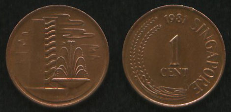 1 цент<br> 1981 год<br> Сингапур<br> 1981 SINGAPORE 1 CENT