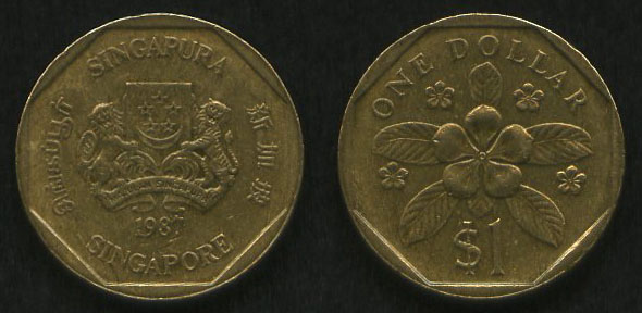 1 доллар<br> 1987 год<br> Сингапур<br> SINGAPURA 1987 ONE DOLLAR $1