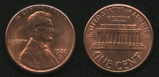 1 цент<br> 1988 год<br> США